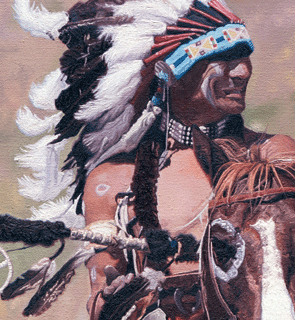 Original oil painting ‘Dauntless,’ an artwork portraying the American Indian Crazyhorse following General Custer’s Last Stand at the Battle of the Little Bighorn, for larger images and further information click on this image.