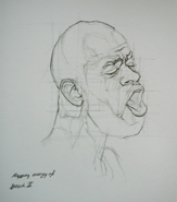 Original pencil drawing of a speaking man for larger images and further information click on this image.