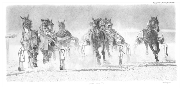 'White Turf - Centenary Trotting, original pencil on archival paper by Abbey Walmsley
