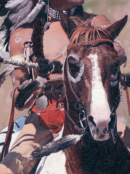 American Indian oil painting of 'Crazy Horse' following his victory over General Custer at The Battle Of The Little Big Horn