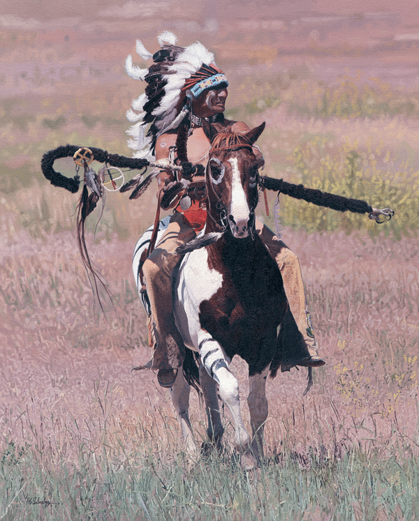American Indian oil painting of 'Crazy Horse' following his victory over General Custer at The Battle Of The Little Big Horn