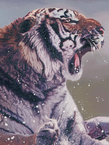 Oil Painting of two fighting Siberian Tigers
