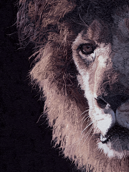 Oil Painting of a Barbary Lion Hunting
