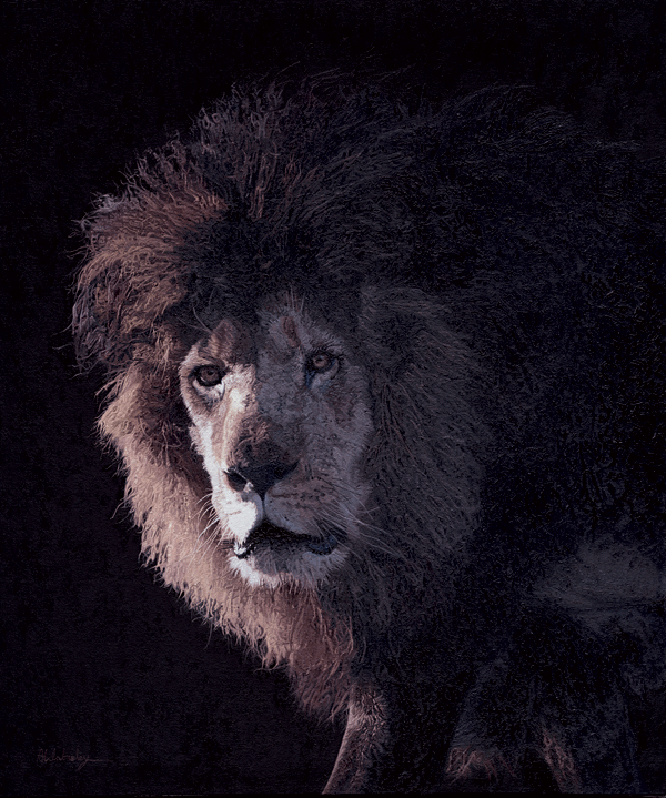 Oil Painting of a Barbary Lion Hunting