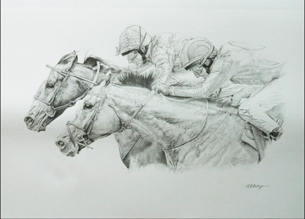 Pencil drawing of Horseracing at Epsom